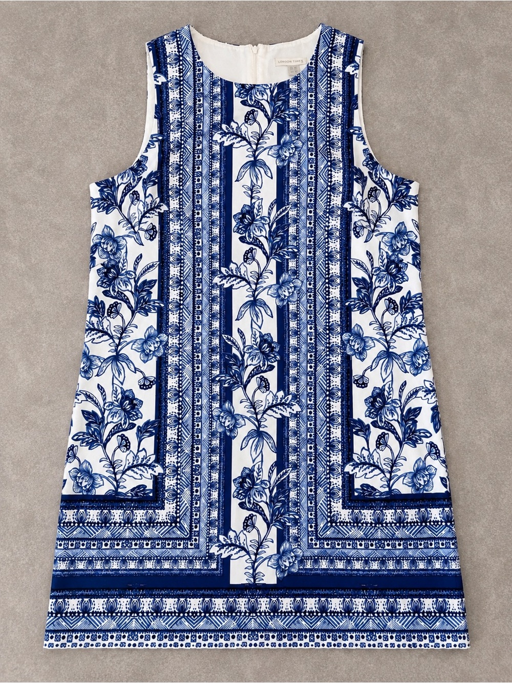 London Times Blue White Floral Chinoiserie Shift Dress Size 16